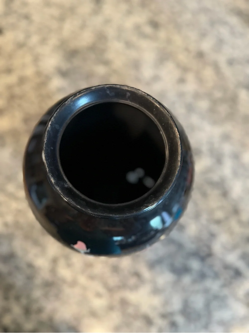 Black Floral Ceramic Vase with Pink Roses